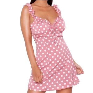 Boohoo Ruffle Strap Milkmaid Dress Sz US0 / UK4 - Pink/White Polka Dot